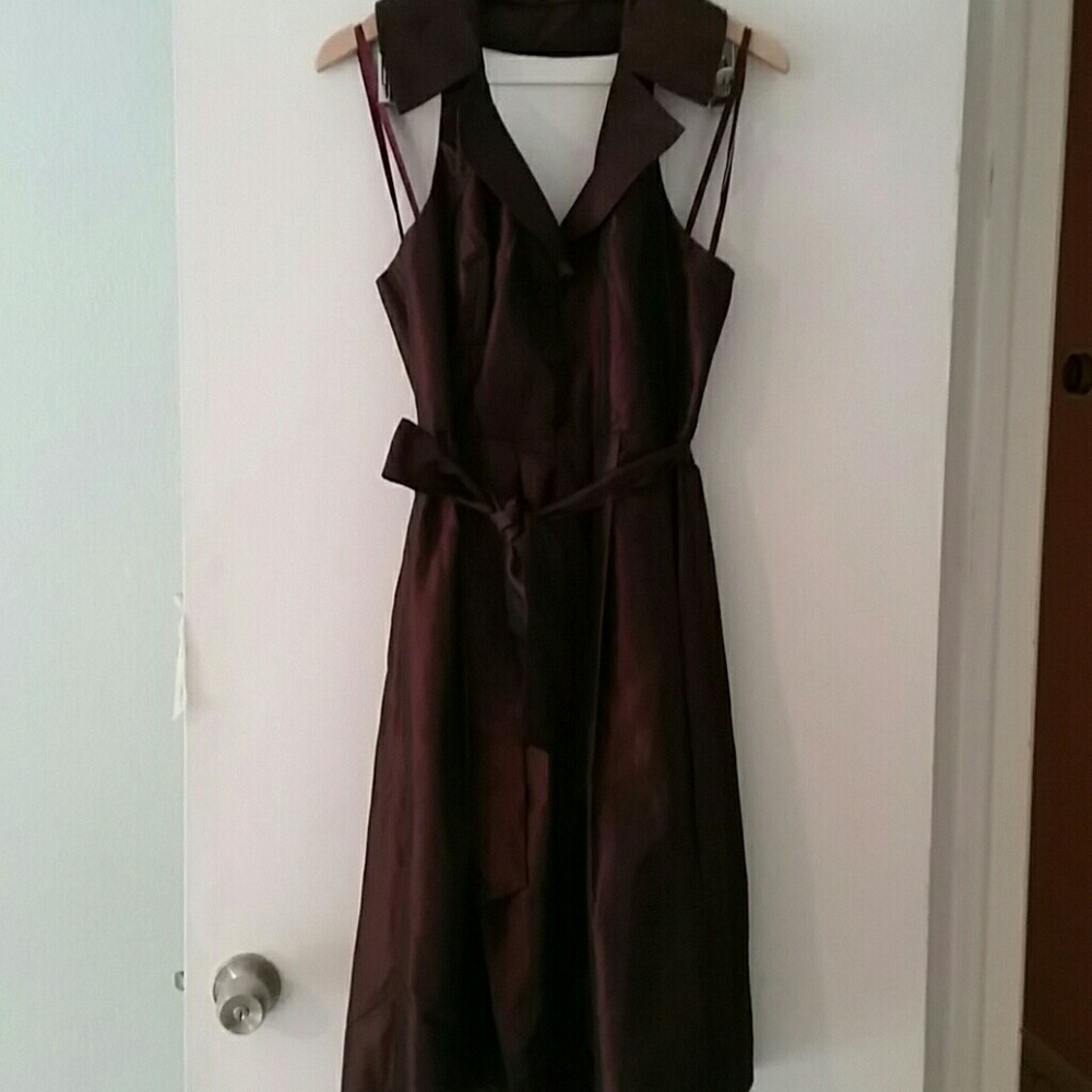 Max and Cleo Halter cocktail party dress burgundy Waist Sash Lady Like Sz 10